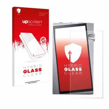 Face avant d’un emballage produit avec le logo de la marque upscreen. À côté, l’appareil Astell&Kern A&norma SR25 est représen