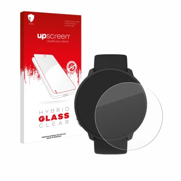 Face avant d’un emballage produit avec le logo de la marque upscreen. À côté, l’appareil Polar Unite est représenté avec la pr