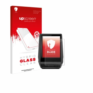 Face avant d’un emballage produit avec le logo de la marque upscreen. À côté, l’appareil Bosch Nyon 2020 est représenté avec l