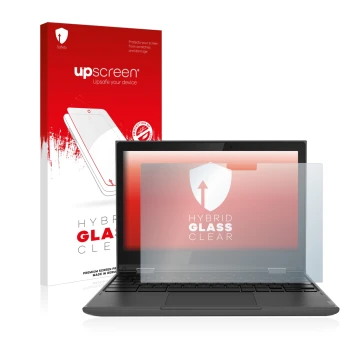 Face avant d’un emballage produit avec le logo de la marque upscreen. À côté, l’appareil Lenovo 300e (2e Gen.) est représenté 