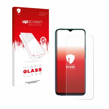 Face avant d’un emballage produit avec le logo de la marque upscreen. À côté, l’appareil Ulefone Note 9P est représenté avec l