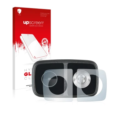 Face avant d’un emballage produit avec le logo de la marque upscreen. À côté, l’appareil Cycliq Fly12 CE est représenté avec l