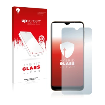 Face avant d’un emballage produit avec le logo de la marque upscreen. À côté, l’appareil Wiko Y81 est représenté avec la prote