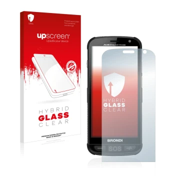 Face avant d’un emballage produit avec le logo de la marque upscreen. À côté, l’appareil Brondi Amico est représenté avec la p