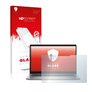 Face avant d’un emballage produit avec le logo de la marque upscreen. À côté, l’appareil Dell Latitude 7410 2-in-1 est représe