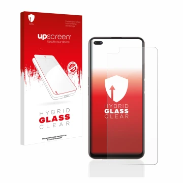 Face avant d’un emballage produit avec le logo de la marque upscreen. À côté, l’appareil Oppo Reno 4 Z 5G est représenté avec 