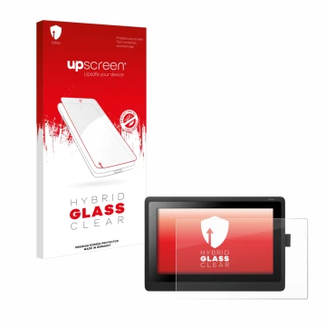 Face avant d’un emballage produit avec le logo de la marque upscreen. À côté, l’appareil Wacom Cintiq 16 est représenté avec l