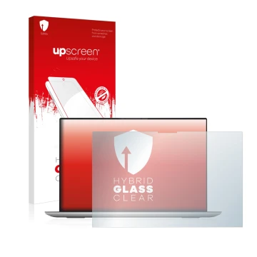 Face avant d’un emballage produit avec le logo de la marque upscreen. À côté, l’appareil Dell XPS 17 9700 touch est représenté