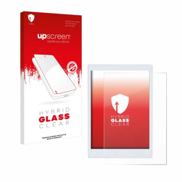 Face avant d’un emballage produit avec le logo de la marque upscreen. À côté, l’appareil reMarkable 2 est représenté avec la p