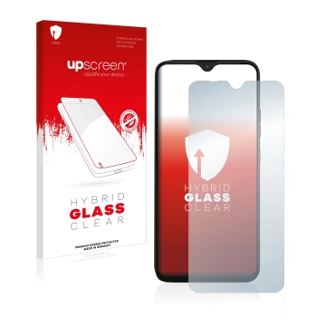 Face avant d’un emballage produit avec le logo de la marque upscreen. À côté, l’appareil Gigaset GS4 est représenté avec la pr