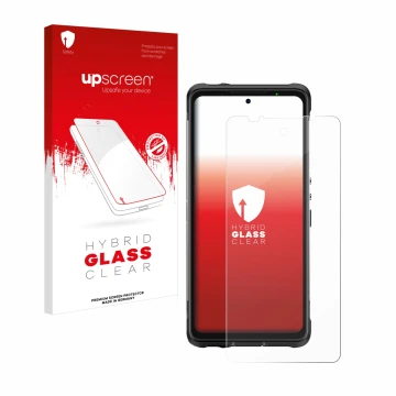 Face avant d’un emballage produit avec le logo de la marque upscreen. À côté, l’appareil Ulefone Armor 10 5G est représenté av