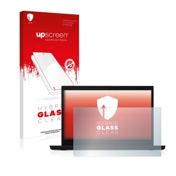 Face avant d’un emballage produit avec le logo de la marque upscreen. À côté, l’appareil Lenovo ThinkPad L15 est représenté av