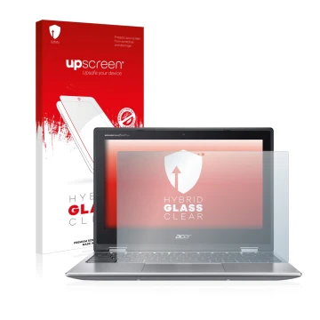 Face avant d’un emballage produit avec le logo de la marque upscreen. À côté, l’appareil Acer Chromebook Spin 311 est représen