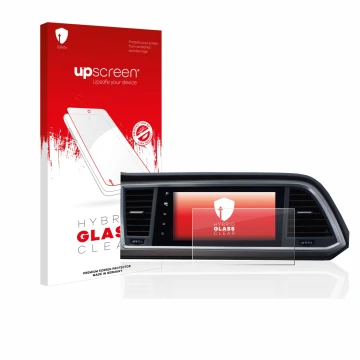 Face avant d’un emballage produit avec le logo de la marque upscreen. À côté, l’appareil Seat Ateca Style Go 2020 Infotainment