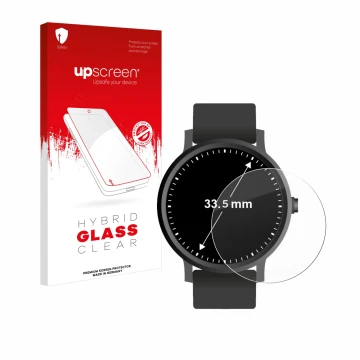 Face avant d’un emballage produit avec le logo de la marque upscreen. À côté, l’appareil Montres (Circulaire, ø: 33.5 mm) est 