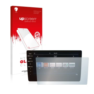 Face avant d’un emballage produit avec le logo de la marque upscreen. À côté, l’appareil Volkswagen Arteon Shooting Brake TDI 