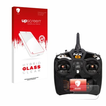 Face avant d’un emballage produit avec le logo de la marque upscreen. À côté, l’appareil Spektrum NX10 est représenté avec la 