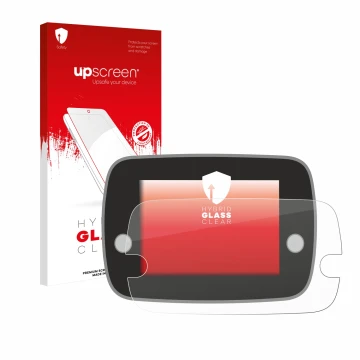 Face avant d’un emballage produit avec le logo de la marque upscreen. À côté, l’appareil Fiat 500 Series 8 2020 Uconnect 7