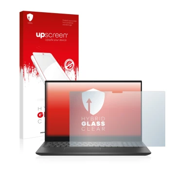 Face avant d’un emballage produit avec le logo de la marque upscreen. À côté, l’appareil Dell Inspiron 15 7506 est représenté 