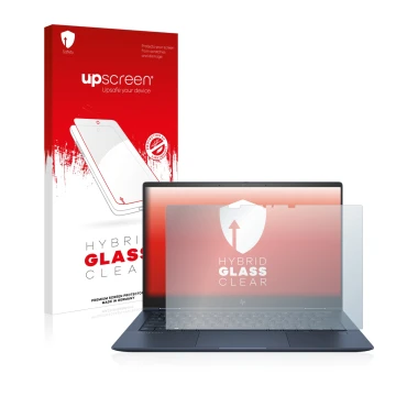 Face avant d’un emballage produit avec le logo de la marque upscreen. À côté, l’appareil HP Elite Dragonfly G2 est représenté 