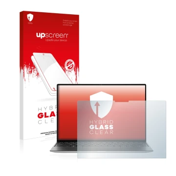 Face avant d’un emballage produit avec le logo de la marque upscreen. À côté, l’appareil Dell XPS 13 9310 Touch est représenté