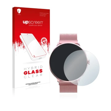 Face avant d’un emballage produit avec le logo de la marque upscreen. À côté, l’appareil Bebinca Smartwatch est représenté ave