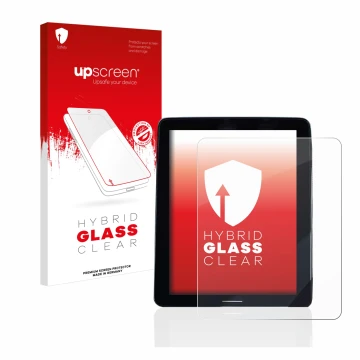 Face avant d’un emballage produit avec le logo de la marque upscreen. À côté, l’appareil Volvo Polestar 2 2020 Infotainment Sy