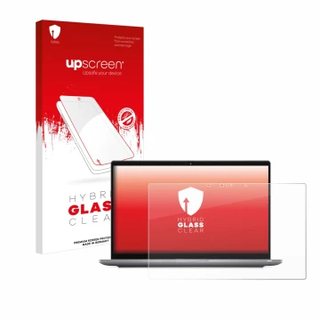 Face avant d’un emballage produit avec le logo de la marque upscreen. À côté, l’appareil Dell Latitude 7420 2-in-1 Touch est r