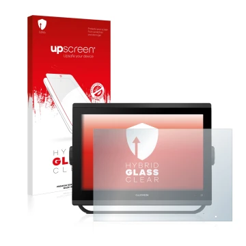 Face avant d’un emballage produit avec le logo de la marque upscreen. À côté, l’appareil Garmin GPSMAP 1223 est représenté ave