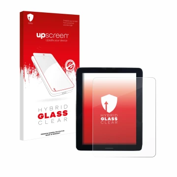 Face avant d’un emballage produit avec le logo de la marque upscreen. À côté, l’appareil Volvo Polestar 2 2021 Infotainment Sy