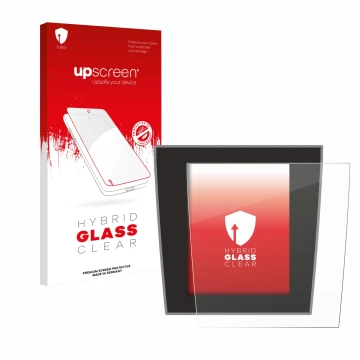 Face avant d’un emballage produit avec le logo de la marque upscreen. À côté, l’appareil Porsche Taycan 2021 Infotainment Syst