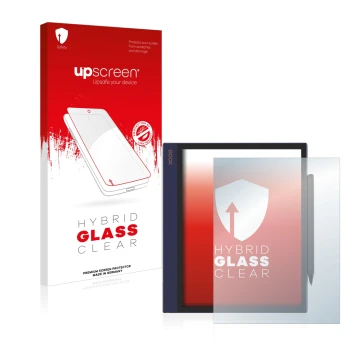 Face avant d’un emballage produit avec le logo de la marque upscreen. À côté, l’appareil Boox Note Air est représenté avec la 