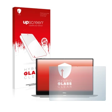 Face avant d’un emballage produit avec le logo de la marque upscreen. À côté, l’appareil Dell XPS 13 9305 Touch est représenté