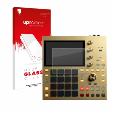 Face avant d’un emballage produit avec le logo de la marque upscreen. À côté, l’appareil Akai MPC One est représenté avec la p