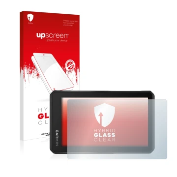 Face avant d’un emballage produit avec le logo de la marque upscreen. À côté, l’appareil Garmin Tread 5.5