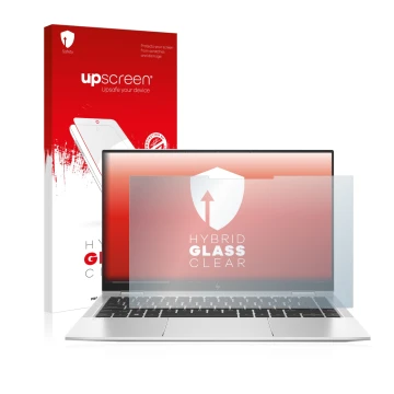 Face avant d’un emballage produit avec le logo de la marque upscreen. À côté, l’appareil HP Elitebook x360 1040 G7 est représe