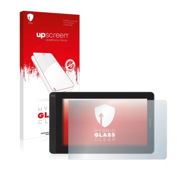 Face avant d’un emballage produit avec le logo de la marque upscreen. À côté, l’appareil Huion Kamvas 13 est représenté avec l