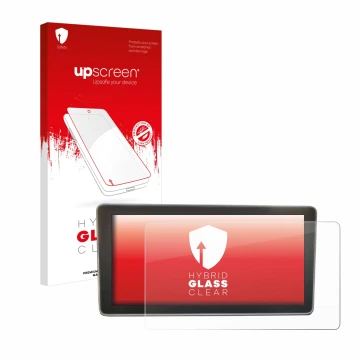 Face avant d’un emballage produit avec le logo de la marque upscreen. À côté, l’appareil Audi A4 B9 2017 MMI Plus 8