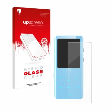 Face avant d’un emballage produit avec le logo de la marque upscreen. À côté, l’appareil AGPtek A19X est représenté avec la pr