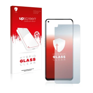 Face avant d’un emballage produit avec le logo de la marque upscreen. À côté, l’appareil Oppo A54 5G est représenté avec la pr