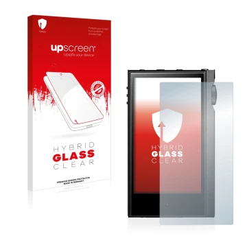Face avant d’un emballage produit avec le logo de la marque upscreen. À côté, l’appareil Astell&Kern Kann Alpha est représenté