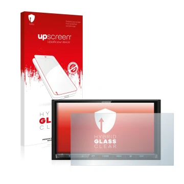 Face avant d’un emballage produit avec le logo de la marque upscreen. À côté, l’appareil Kenwood DMX 8020 DABS est représenté 