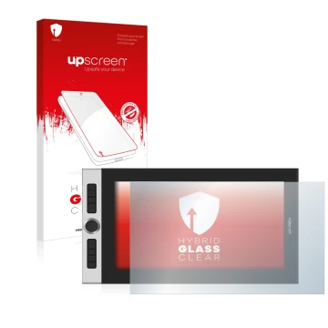 Face avant d’un emballage produit avec le logo de la marque upscreen. À côté, l’appareil XP-Pen Innovator 16 est représenté av