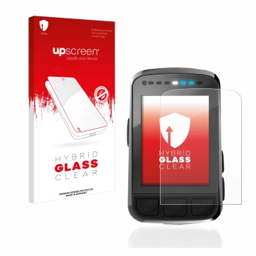 Face avant d’un emballage produit avec le logo de la marque upscreen. À côté, l’appareil Wahoo Elemnt Bolt V2 GPS est représen