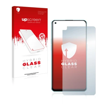 Face avant d’un emballage produit avec le logo de la marque upscreen. À côté, l’appareil Oppo Reno 6 5G est représenté avec la