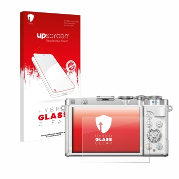 Face avant d’un emballage produit avec le logo de la marque upscreen. À côté, l’appareil Olympus PEN E-P7 est représenté avec 