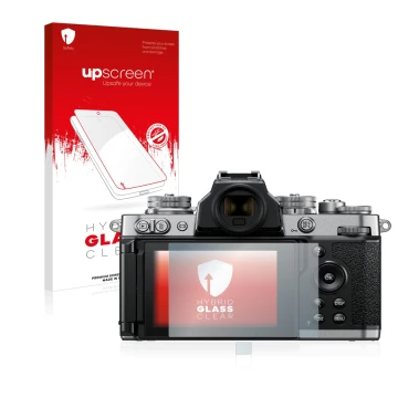 Face avant d’un emballage produit avec le logo de la marque upscreen. À côté, l’appareil Nikon Z fc est représenté avec la pro