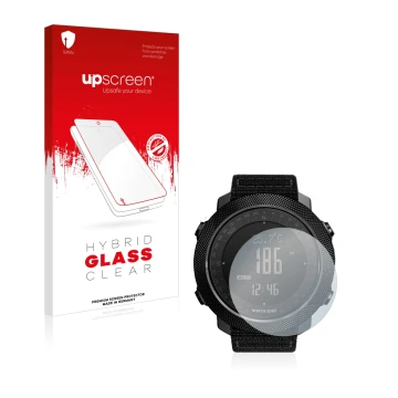 Face avant d’un emballage produit avec le logo de la marque upscreen. À côté, l’appareil Explopur North Edge Apache est représ