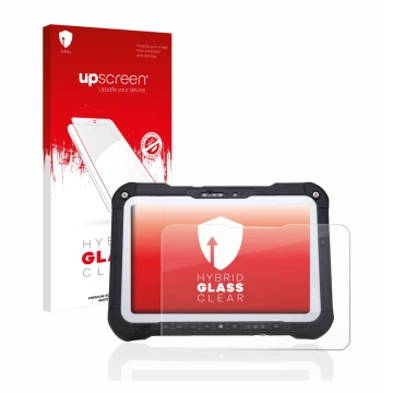 Face avant d’un emballage produit avec le logo de la marque upscreen. À côté, l’appareil Panasonic Toughbook FZ-G2 est représe