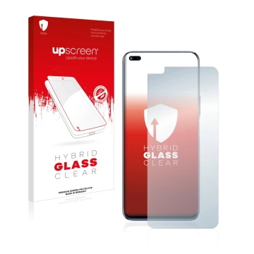 Face avant d’un emballage produit avec le logo de la marque upscreen. À côté, l’appareil Huawei Nova 8i est représenté avec la